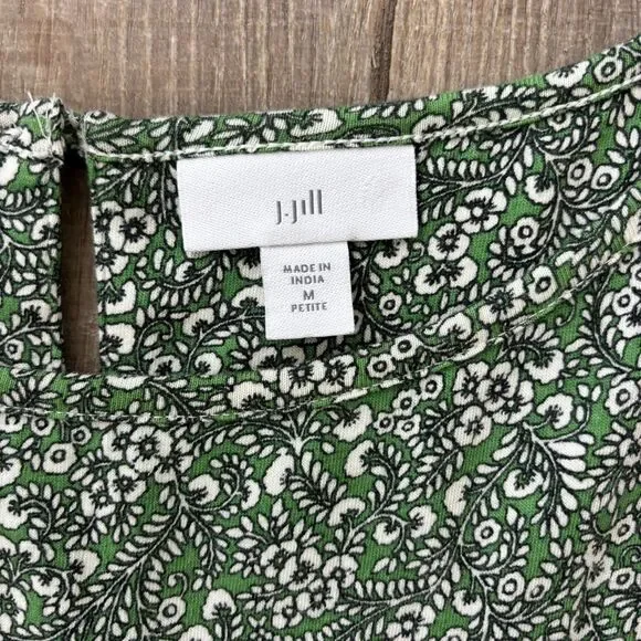 J Jill Tiered Midi Green Floral Dress Size M Petite Spring Boho Cottage Prairie - Picture 5 of 13